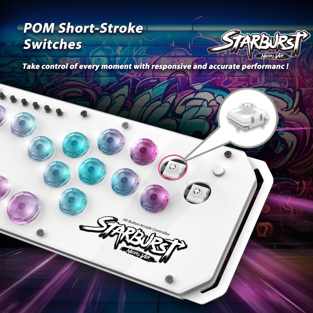 Brook Fighter Starburst Metal Ver. All-Button Arcade Controller for PS5, PS4, Xbox Series X|S, NS, NS2 & PC, Metal Side Handles, Hot-Swappable Switches, RGB Lighting, Officially Licensed (Black) - Flex Gamingproduct_type