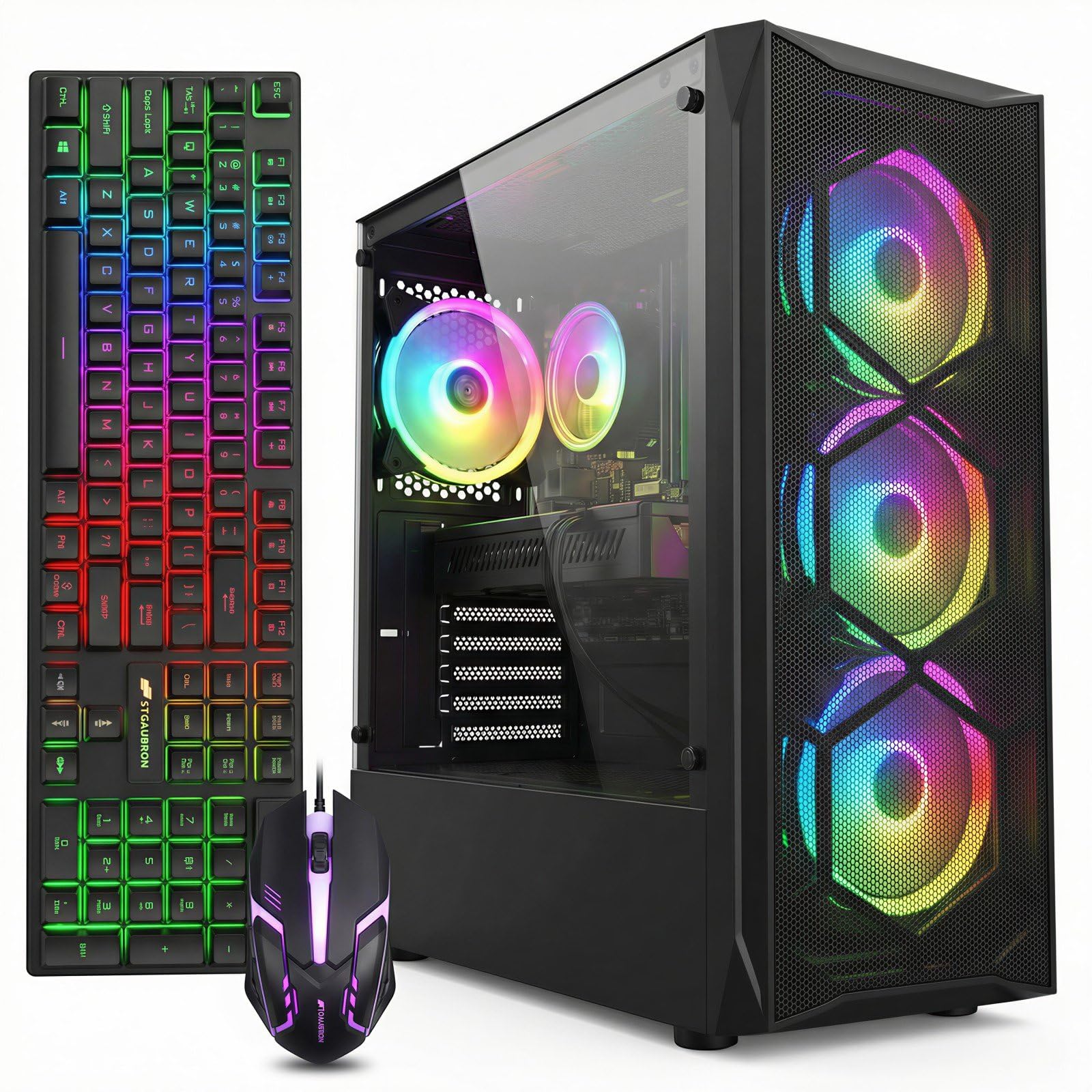 STGAubron Gaming PC Desktop Computer, Intel Core i7 up to 3.9GHz, Radeon RX 580 8G, 16G RAM, 512G SSD, WiFi 6, BT 5.0, RGB Fan x4, Windows 11 Home - Flex Gamingproduct_type