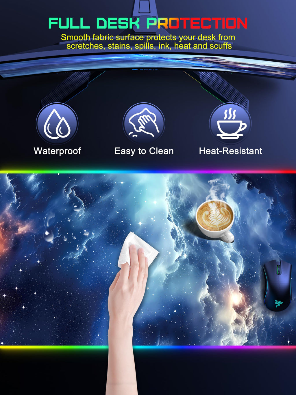 TopMade Wireless Charging RGB Mouse Pad, Waterproof Gaming Desk Mat with 4 Light Modes & 11 RGB Colors, 31.5"x15.75" XXL Large Desk Pad(Includes 20W PD Power Adapter & 6.56ft Woven Cable) - Flex Gamingproduct_type
