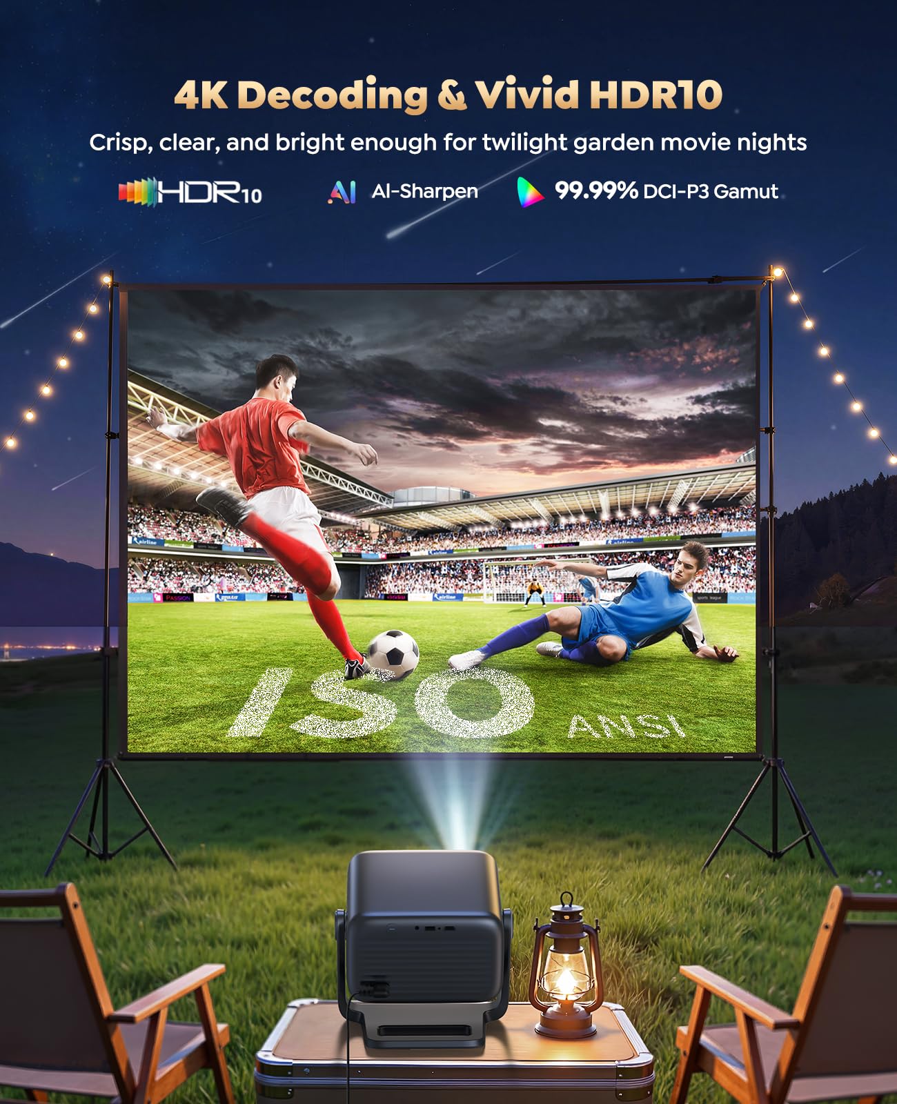 Smart 4K Projector [Google TV Stick Built-in & 360° Stand] with WiFi 6, Bluetooth 5.3, HDR10, 30W Hi-Fi, AI Auto Focus, Outdoor Portable Short Throw Movie Projector for Home Theater Bedroom Ceiling - Flex Gamingproduct_type
