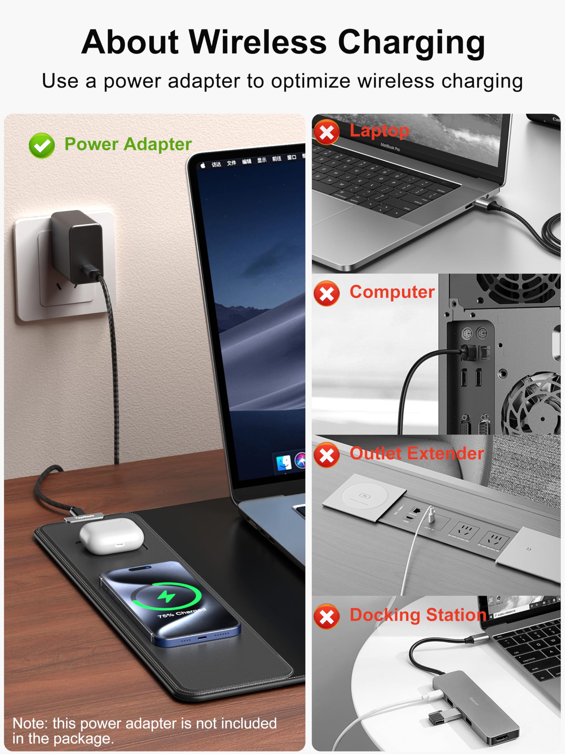 TopMade Wireless Charging RGB Mouse Pad, Waterproof Gaming Desk Mat with 4 Light Modes & 11 RGB Colors, 31.5"x15.75" XXL Large Desk Pad(Includes 20W PD Power Adapter & 6.56ft Woven Cable) - Flex Gamingproduct_type