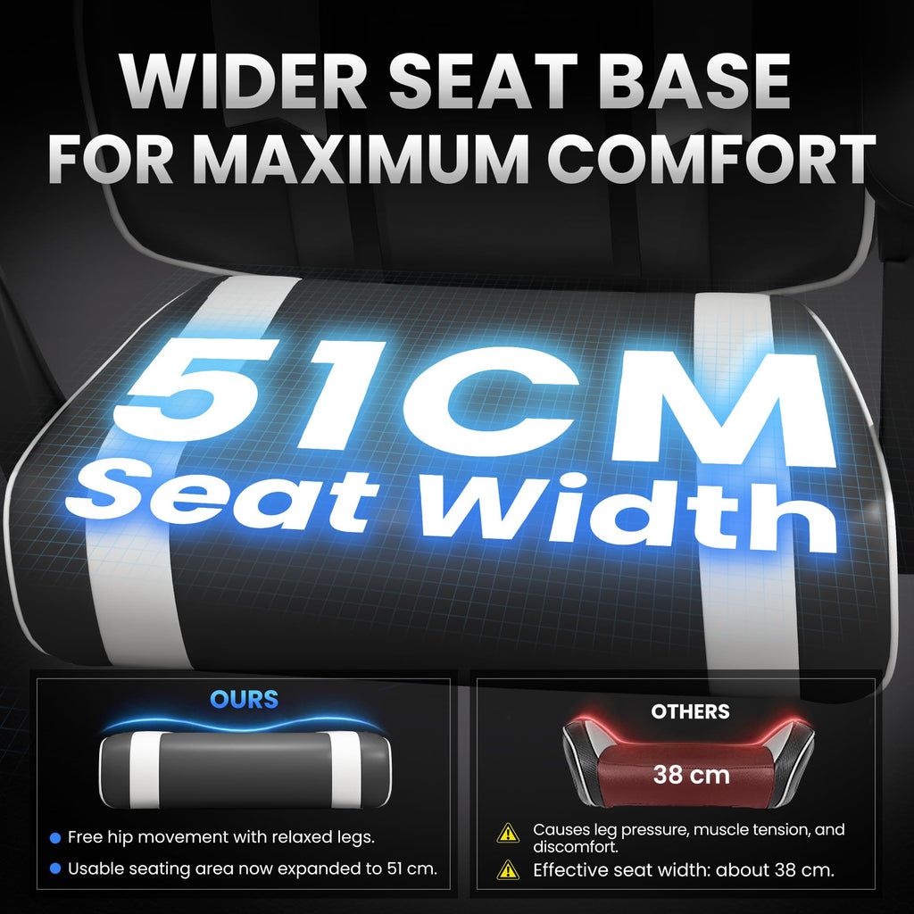 Gaming Chair for Adults Gamer Game Ergonomic PC Chair, 7-Point Support | Pocket Springs & Foam,51cm Wide Seat,Sync Armrests, 90°-135° Backrest, PU Leather, Black and White, 400lbs Load - Flex Gamingproduct_type