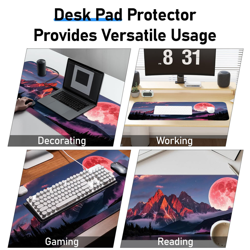 Japanese Dark Red Moon Gaming Mouse Pad, Extended Mouse Pad with Non-Slip Base, Full Keyboard Pad with Stitched Edges, Large Desk Pad for Gaming, Office, Home 31.5 x 11.8 Inch - Flex Gamingproduct_type