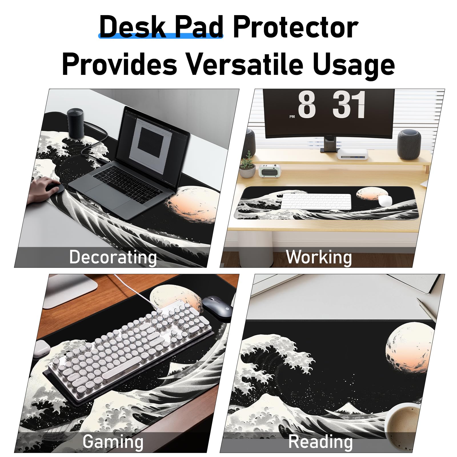 Japanese Dark Red Moon Gaming Mouse Pad, Extended Mouse Pad with Non-Slip Base, Full Keyboard Pad with Stitched Edges, Large Desk Pad for Gaming, Office, Home 31.5 x 11.8 Inch - Flex Gamingproduct_type