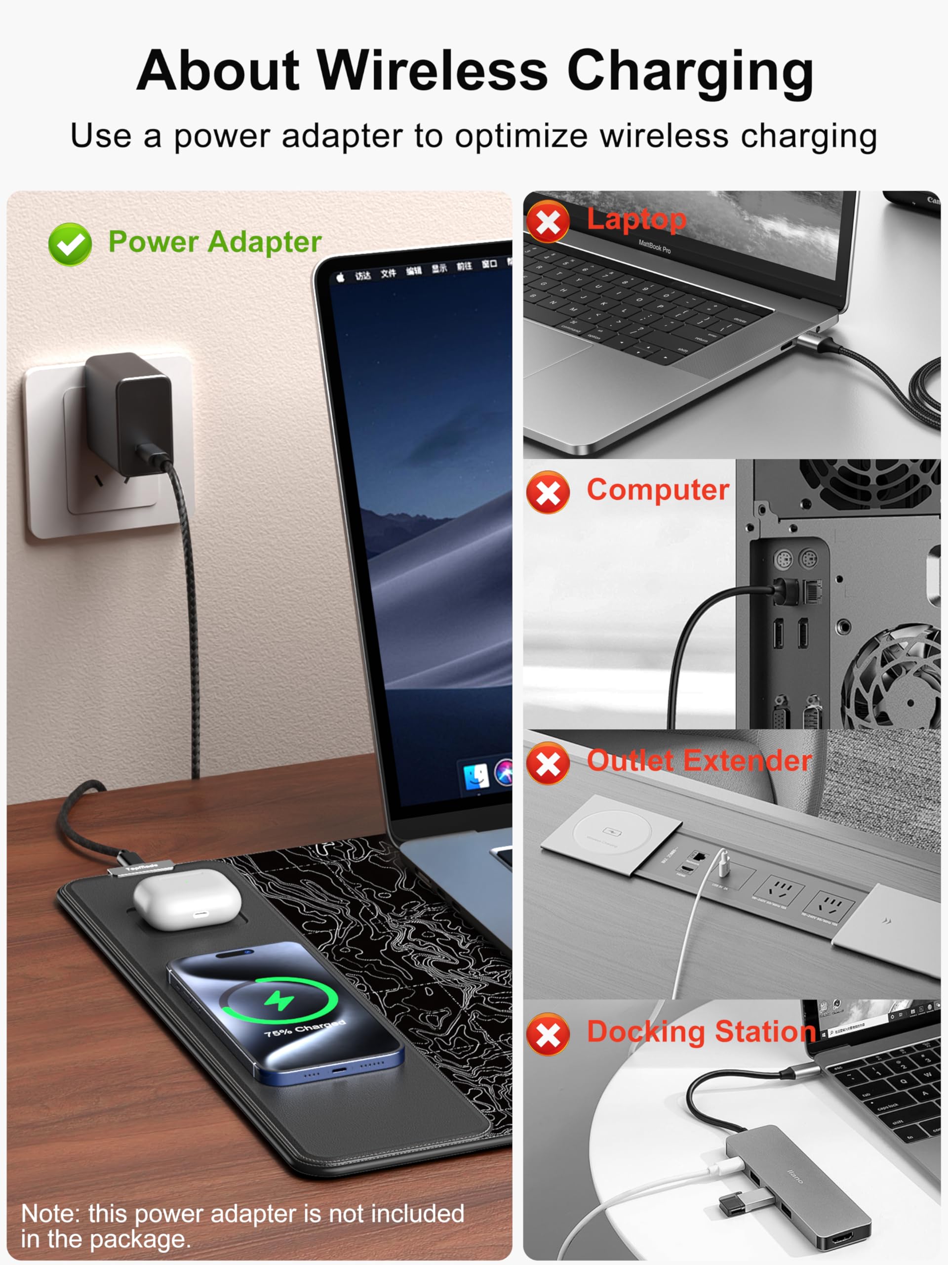 TopMade Wireless Charging RGB Mouse Pad, Waterproof Gaming Desk Mat with 4 Light Modes & 11 RGB Colors, 31.5"x15.75" XXL Large Desk Pad(Includes 20W PD Power Adapter & 6.56ft Woven Cable) - Flex Gamingproduct_type