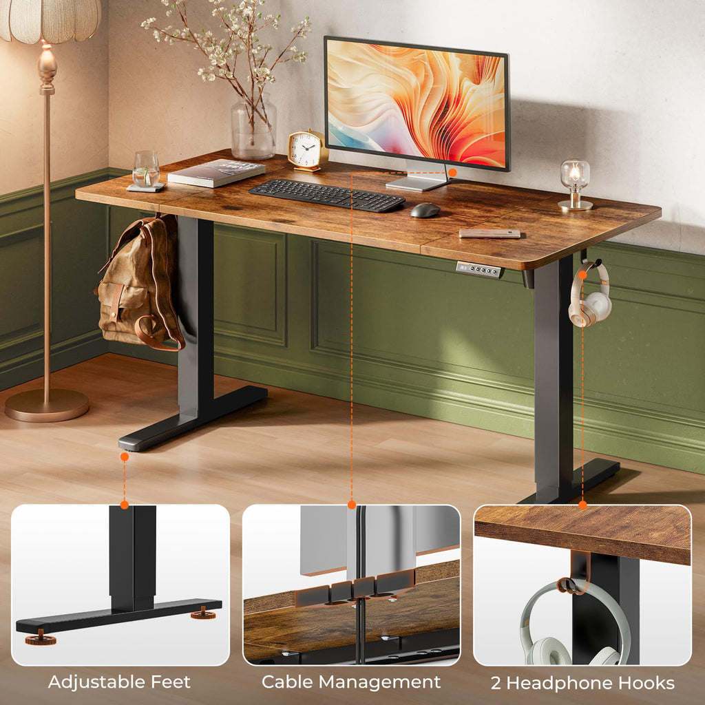 Huuger 55 x 28 Large Electric Standing Desk, Height Adjustable Computer Desk, 27.6" Deep Desktop, Stand up Gaming Office Table with 2 Hooks, 3 Preset Heights, for Home Office, Black - Flex Gamingproduct_type