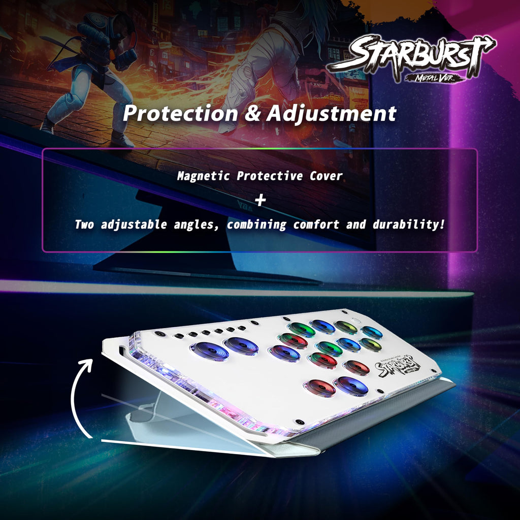 Brook Fighter Starburst Metal Ver. All-Button Arcade Controller for PS5, PS4, Xbox Series X|S, NS, NS2 & PC, Metal Side Handles, Hot-Swappable Switches, RGB Lighting, Officially Licensed (Black) - Flex Gamingproduct_type