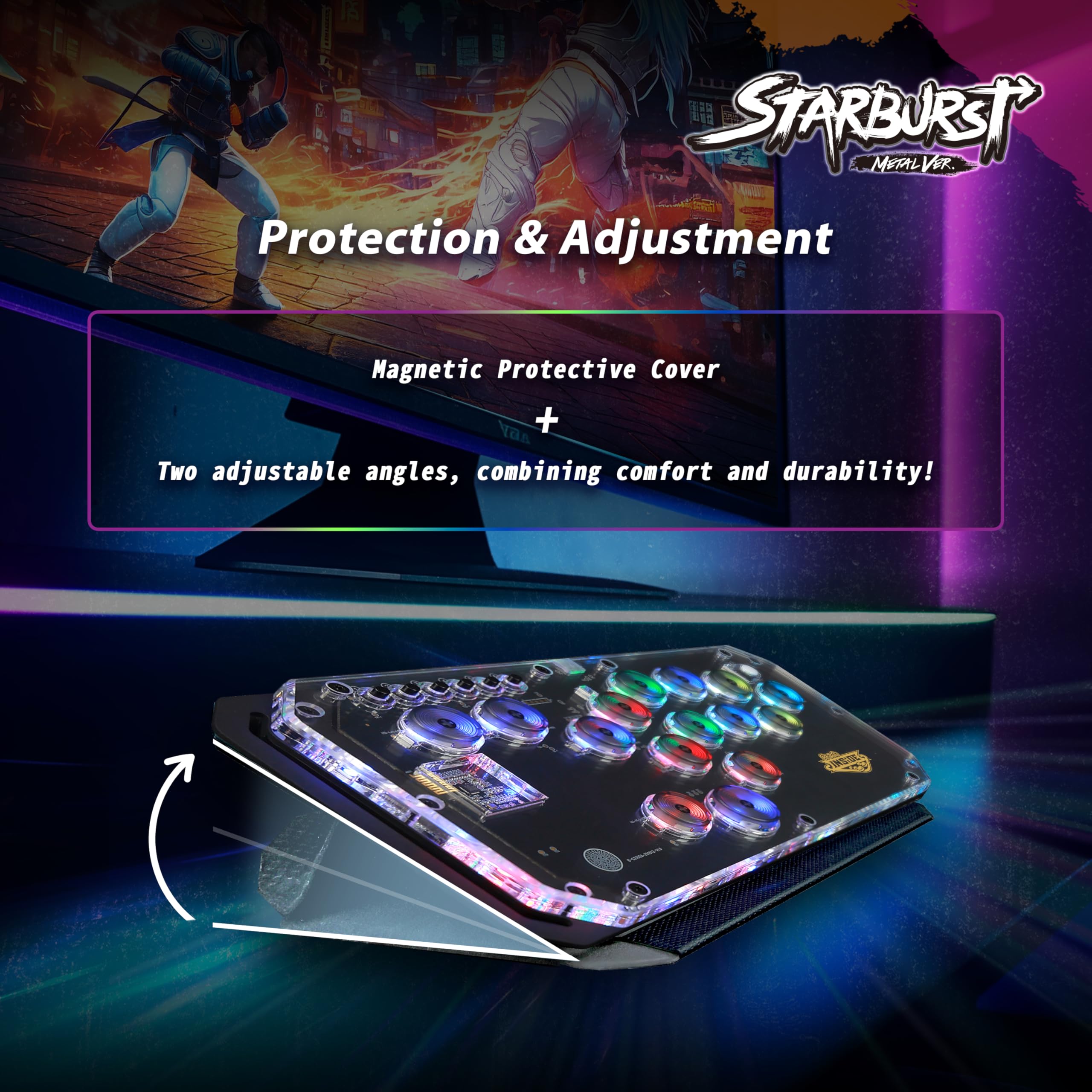 Brook Fighter Starburst Metal Ver. All-Button Arcade Controller for PS5, PS4, Xbox Series X|S, NS, NS2 & PC, Metal Side Handles, Hot-Swappable Switches, RGB Lighting, Officially Licensed (Black) - Flex Gamingproduct_type