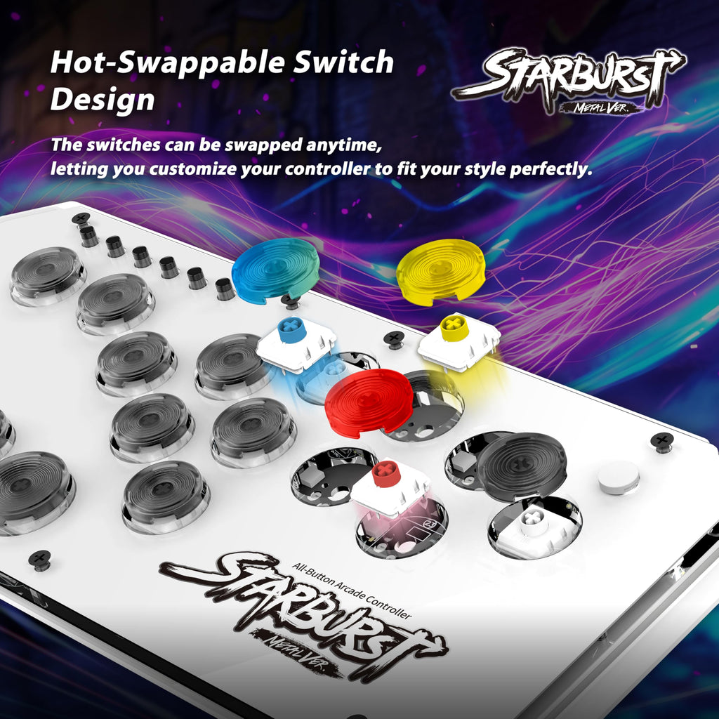 Brook Fighter Starburst Metal Ver. All-Button Arcade Controller for PS5, PS4, Xbox Series X|S, NS, NS2 & PC, Metal Side Handles, Hot-Swappable Switches, RGB Lighting, Officially Licensed (Black) - Flex Gamingproduct_type