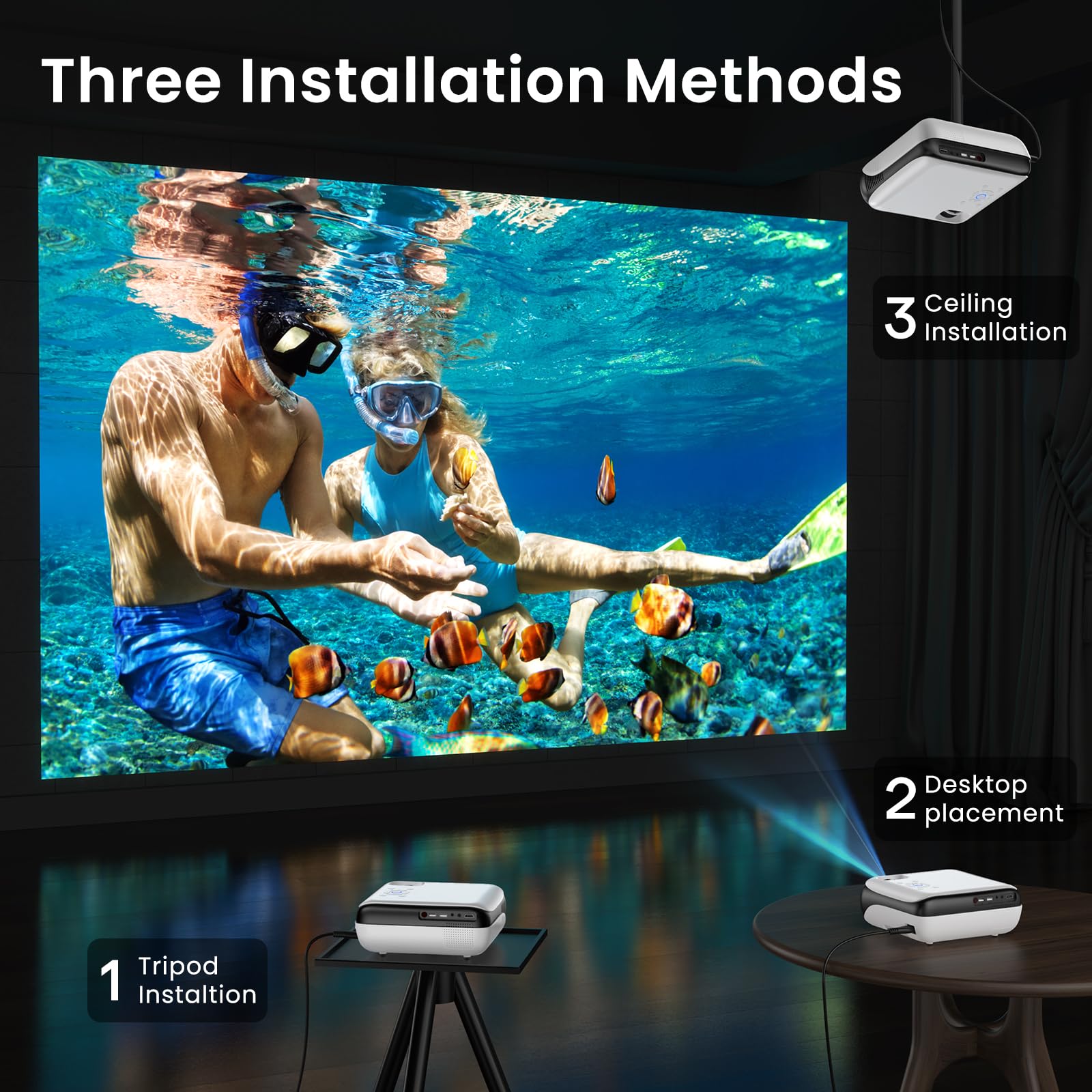 HAPPRUN Native 1080P Projector, Bluetooth Home Theater Movie Projector with Built-in Speaker, Compatible with Smartphone, HDMI, Fire Stick, PS5, Indoor & Outdoor Use - Without Google TV System - Flex Gamingproduct_type
