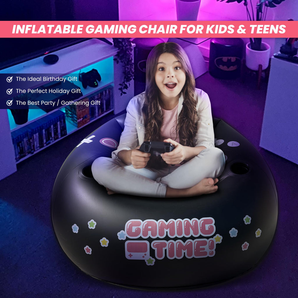 Inflatable Gaming Chair for Kids & Teens with Cup Holders and Side Pocket - This Air Gaming Bean Bag Chairs for kids is The Perfect Furniture for Gamer Room Decor - Perfect Gaming Stuff for boys 4-12 - Flex Gamingproduct_type