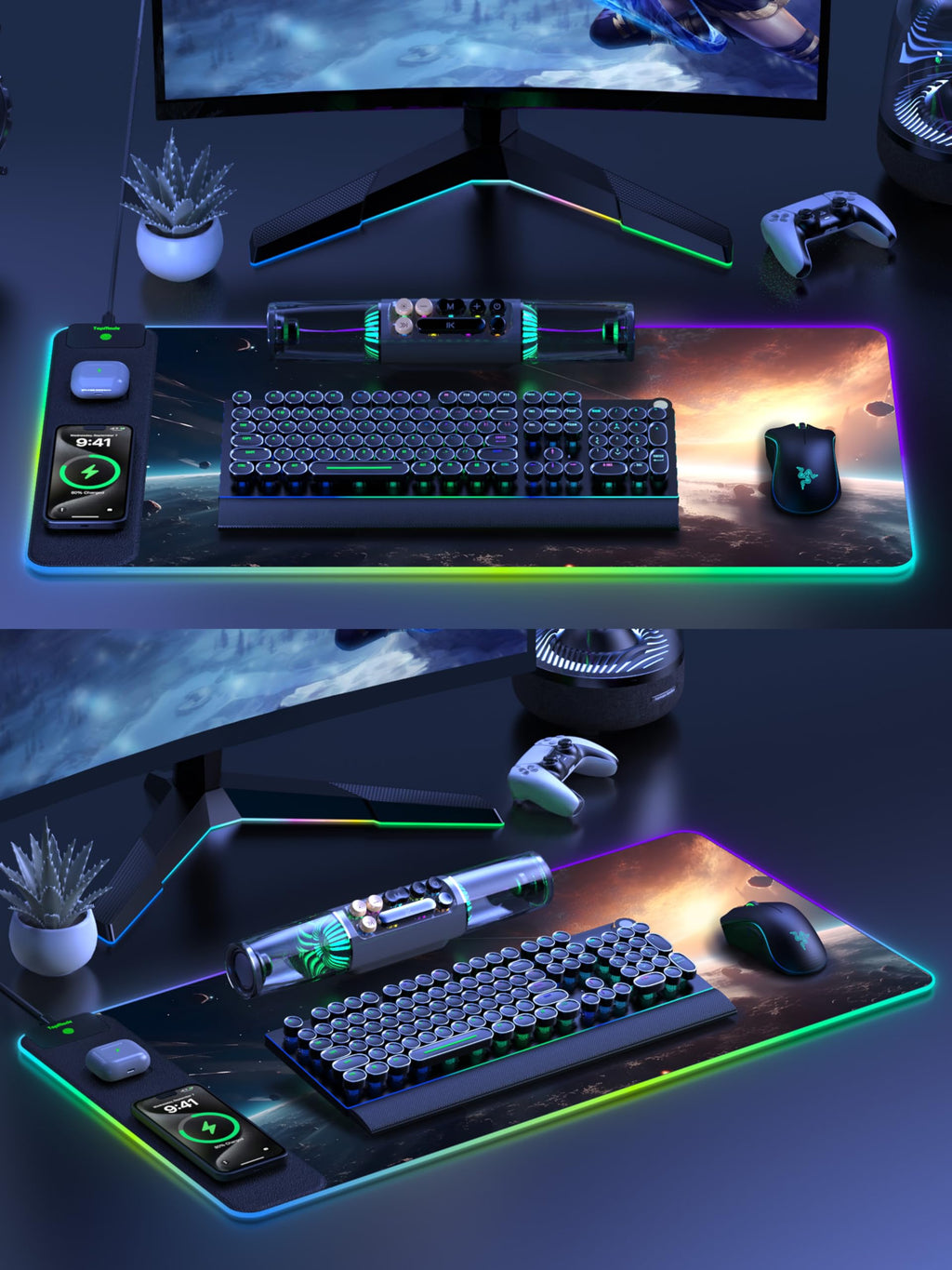 TopMade Wireless Charging RGB Mouse Pad, Waterproof Gaming Desk Mat with 4 Light Modes & 11 RGB Colors, 31.5"x15.75" XXL Large Desk Pad(Includes 20W PD Power Adapter & 6.56ft Woven Cable) - Flex Gamingproduct_type