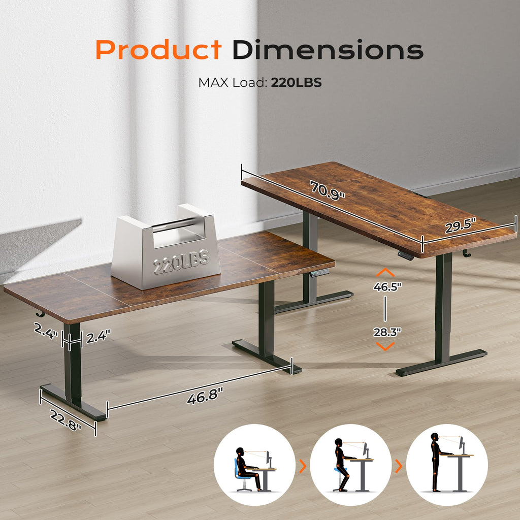 Huuger 55 x 28 Large Electric Standing Desk, Height Adjustable Computer Desk, 27.6" Deep Desktop, Stand up Gaming Office Table with 2 Hooks, 3 Preset Heights, for Home Office, Black - Flex Gamingproduct_type