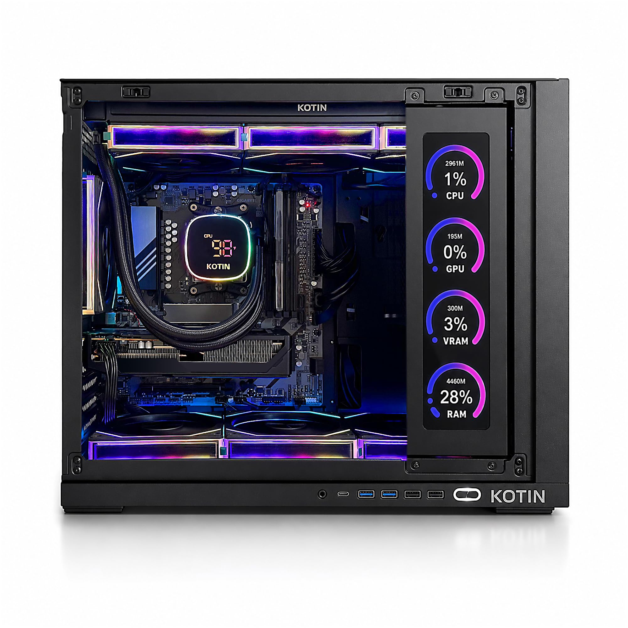 KOTIN Prebuilt Gaming PC RTX 5070 12GB, Ryzen 7 9700X, 32GB DDR5, 1TB SSD | 11.3in Secondary Display, 850W 80+ Gold PSU, 360mm Liquid Cooler, WiFi 7, 1440p 4K ARGB Windows 11 Gaming Desktop Computer - Flex Gamingproduct_type