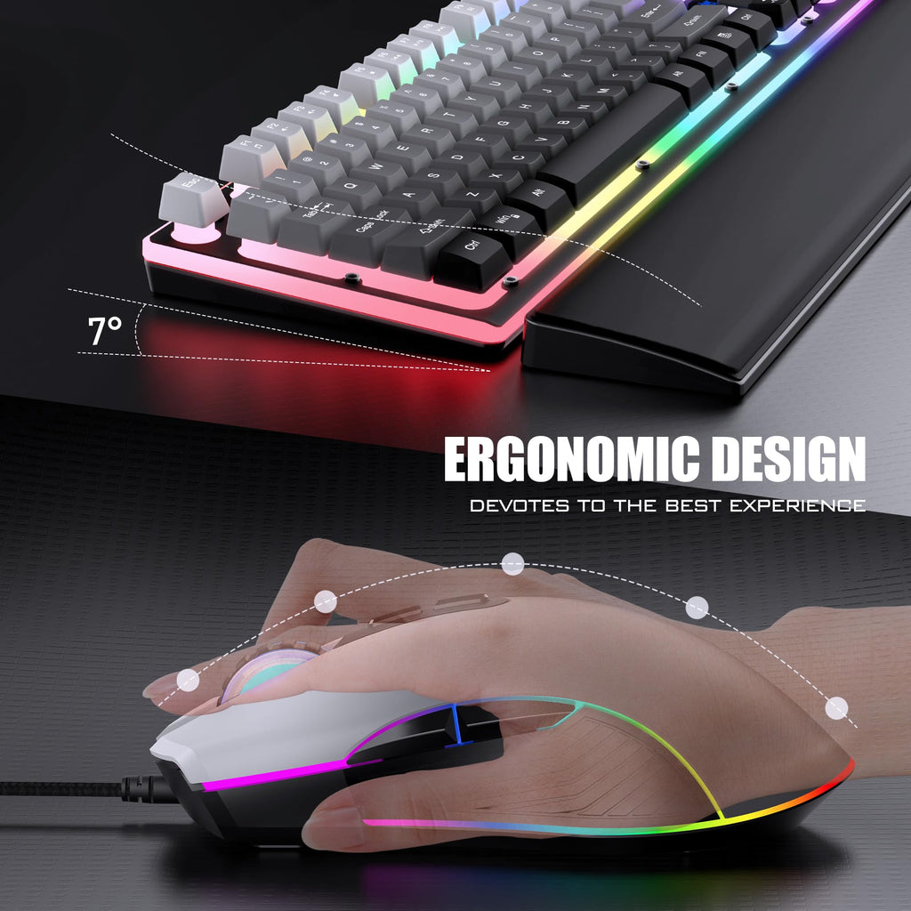 RedThunder K10 Wired Gaming Keyboard and Mouse and Wrist Rest Combo, RGB Backlit, Mechanical Feel Anti-ghosting Keyboard + 7D 7200 DPI Mice+Soft Leather Wrist Rest 3 in 1 PC Gamer Accessories(Black) - Flex Gamingproduct_type