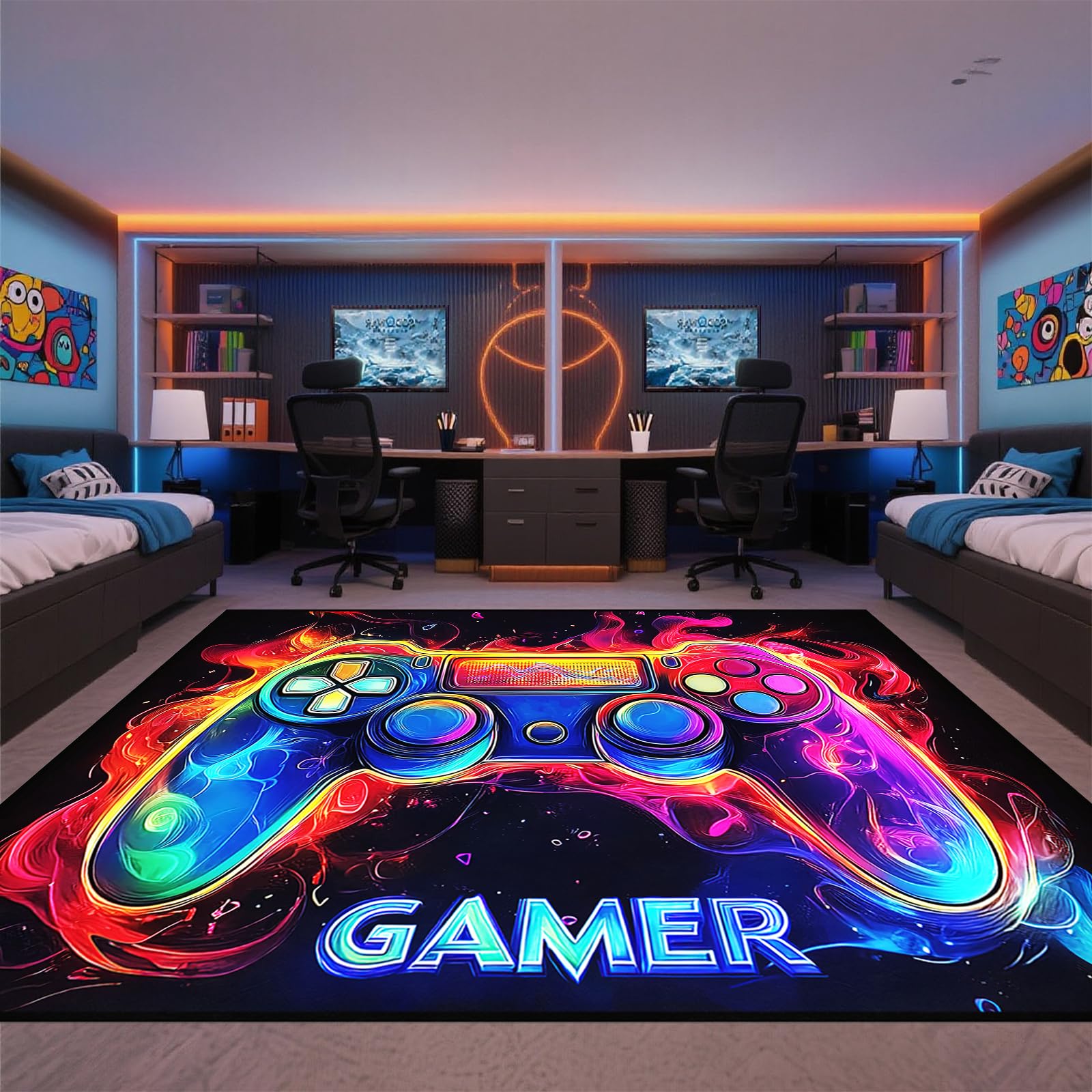 Video Game Shaped Carpet Rug - Gamepad Shaped Area Rug for Boys Bedroom Gaming Themed Area Rugs Kids Boys Gaming Room Decor, 4.5x6 Feet - Flex Gamingproduct_type