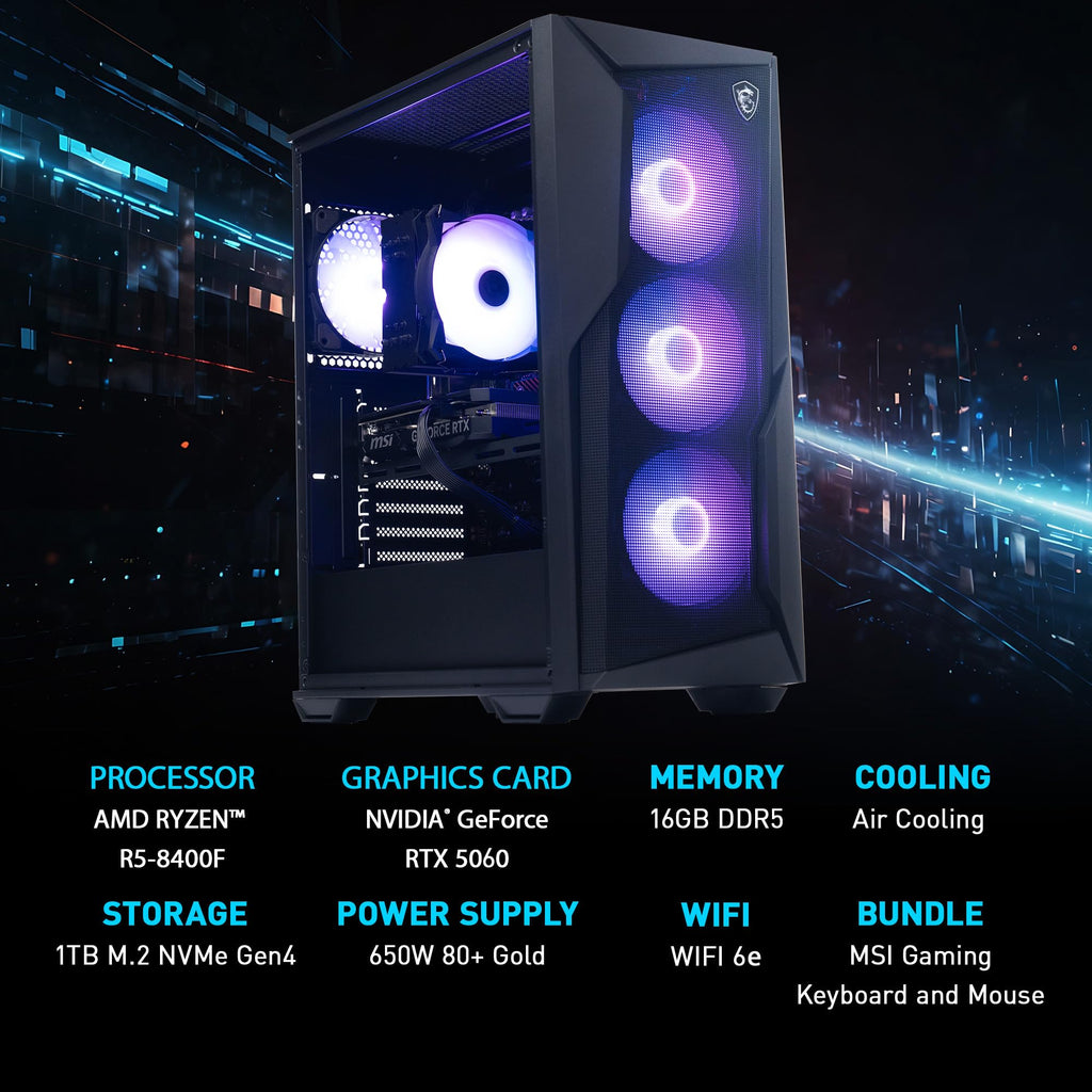 msi Codex Z2 Gaming Desktop: AMD R7-8700F, GeForce RTX 5070, 32GB DDR5, 2TB m.2 NVMe SSD, USB Type-C, VR-Ready, Windows 11 Home : A8NVP-436US - Flex Gamingproduct_type