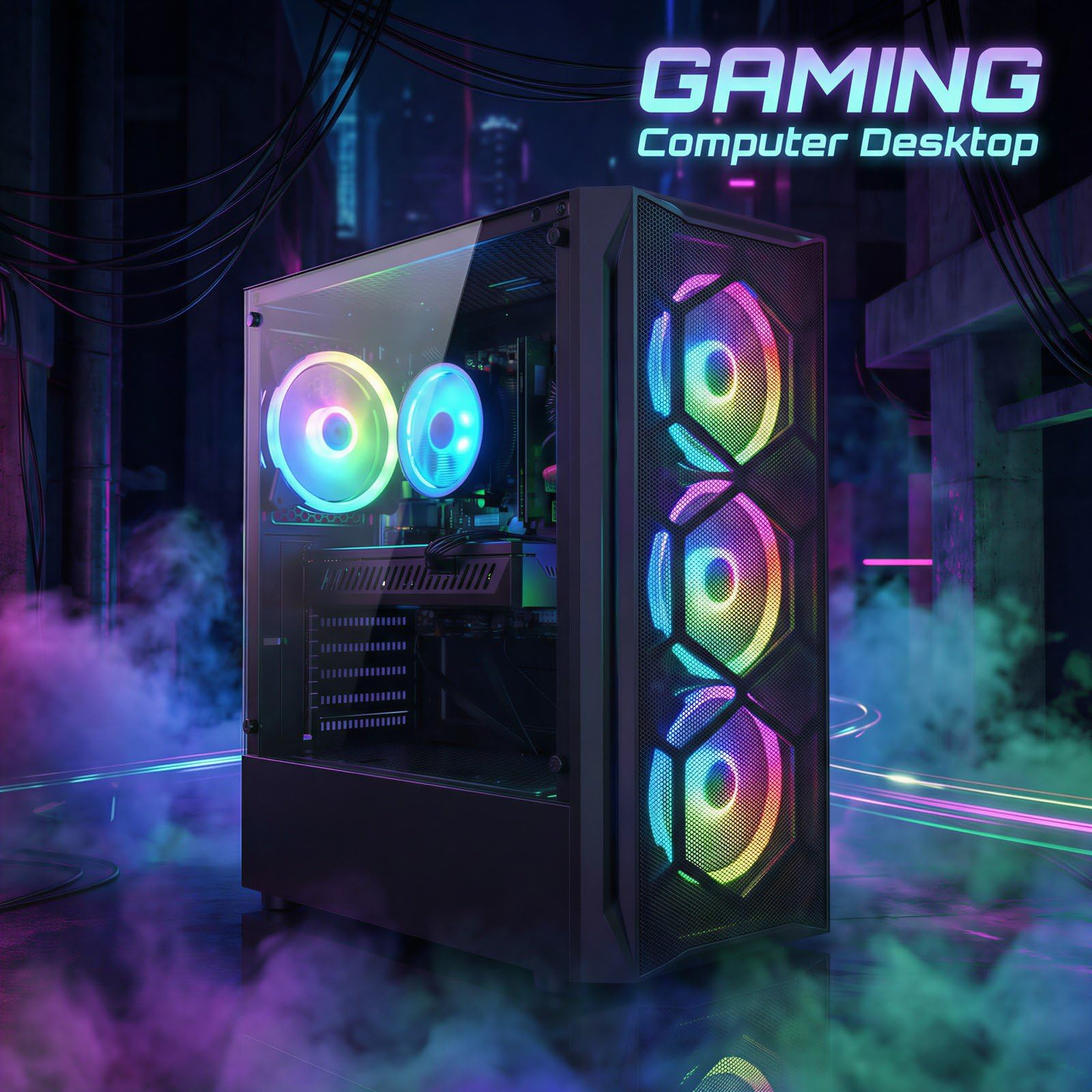 STGAubron Gaming PC Desktop Computer, Intel Core i7 up to 3.9GHz, Radeon RX 580 8G, 16G RAM, 512G SSD, WiFi 6, BT 5.0, RGB Fan x4, Windows 11 Home - Flex Gamingproduct_type