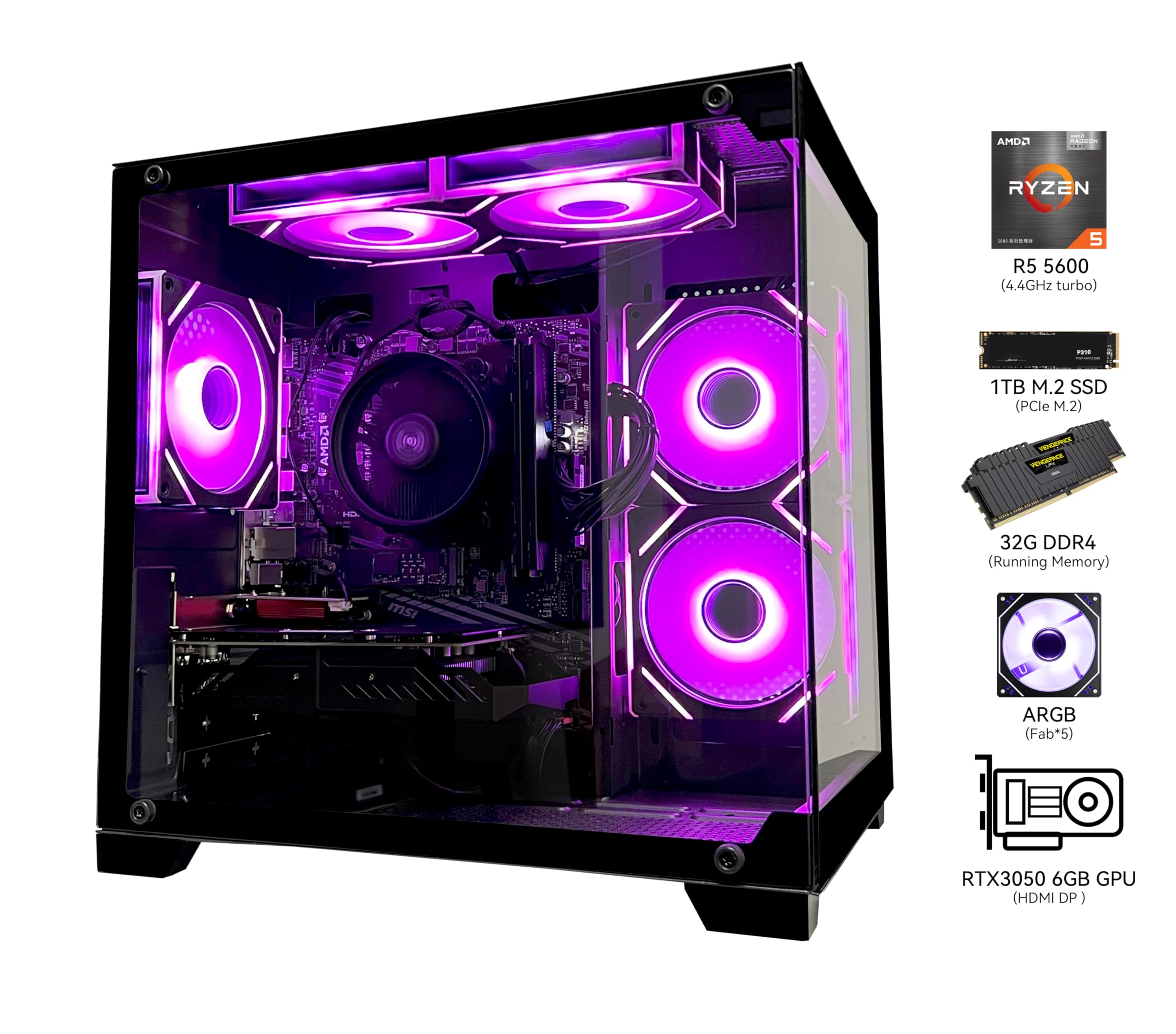SKYESEV Gaming Desktop Computer PC,AMD Ryzen 5 5600,RTX3050 6GB,32GB DDR4 | 1TB M.2 NVMe PCle,ARGB Fan,WiFi,Game Design Office Console,Sea View Room, Tower - Flex Gamingproduct_type