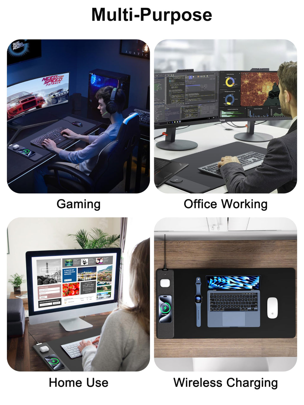 TopMade Wireless Charging RGB Mouse Pad, Waterproof Gaming Desk Mat with 4 Light Modes & 11 RGB Colors, 31.5"x15.75" XXL Large Desk Pad(Includes 20W PD Power Adapter & 6.56ft Woven Cable) - Flex Gamingproduct_type