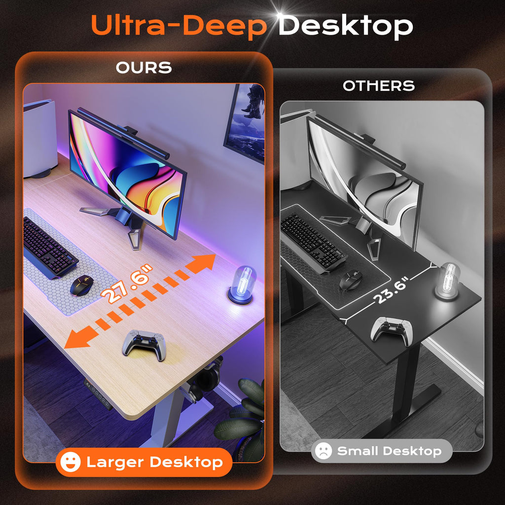Huuger 55 x 28 Large Electric Standing Desk, Height Adjustable Computer Desk, 27.6" Deep Desktop, Stand up Gaming Office Table with 2 Hooks, 3 Preset Heights, for Home Office, Black - Flex Gamingproduct_type