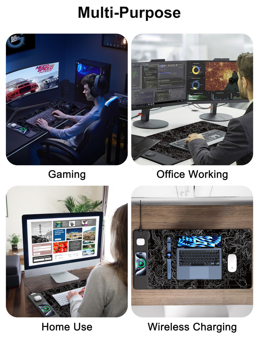 TopMade Wireless Charging RGB Mouse Pad, Waterproof Gaming Desk Mat with 4 Light Modes & 11 RGB Colors, 31.5"x15.75" XXL Large Desk Pad(Includes 20W PD Power Adapter & 6.56ft Woven Cable) - Flex Gamingproduct_type