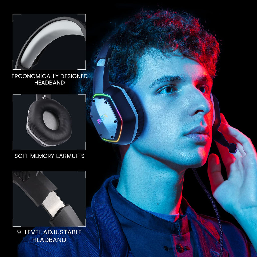 EKSA E1000 USB Gaming Headset for PC, Computer Headphones with Microphone/Mic Noise Cancelling, 7.1 Surround Sound, RGB Light - Wired Headphones for PS4, PS5 Console, Laptop, Call Center - Flex Gamingproduct_type