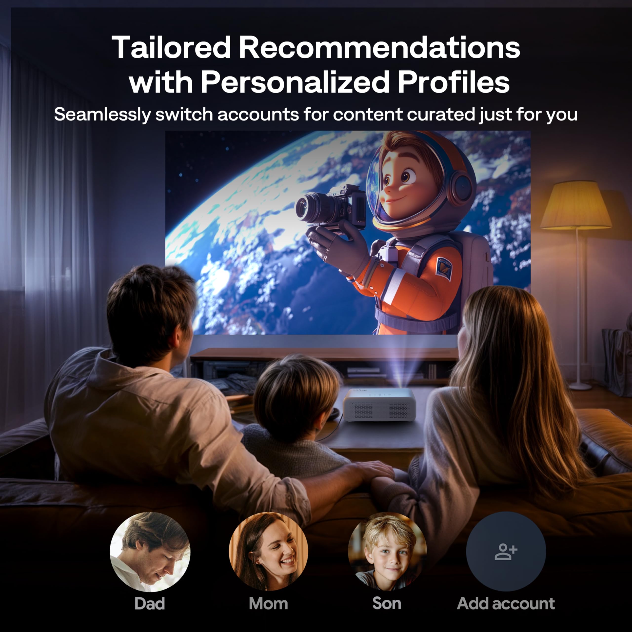 Aurzen Roku TV Smart Projector with Wifi and Bluetooth, Roku TV Built-in, 1080P FHD, DoIby Audio, Auto Focus & Keystone, Zoom, Movie Portable Outdoor Mini Projector for Soccer Football Game, White - Flex Gamingproduct_type