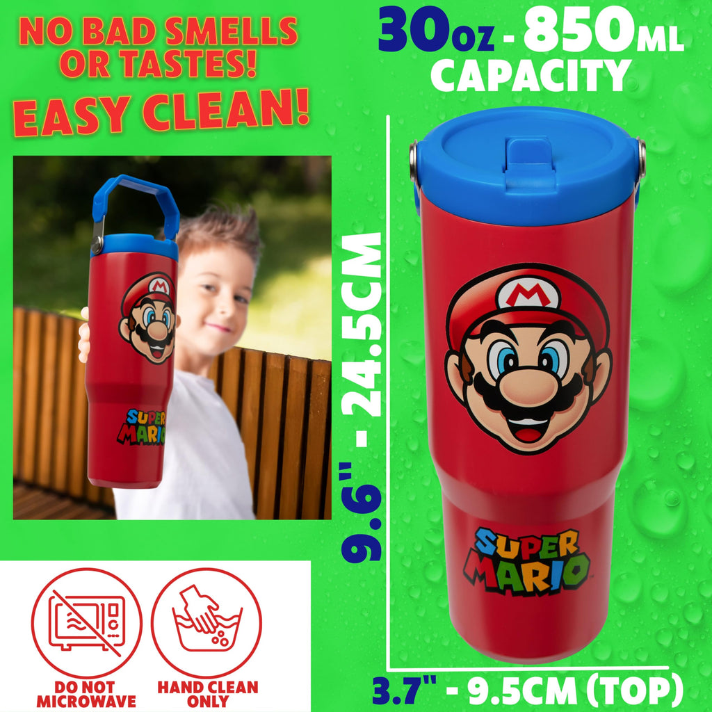 Get Trend Super Mario Tumbler Stainless Steel with Straw 30oz Kids Teens Insulated Cup with Lid Travel Mug Cups for School Sports Gifts for Kids (Red Super Mario) - Flex Gamingproduct_type