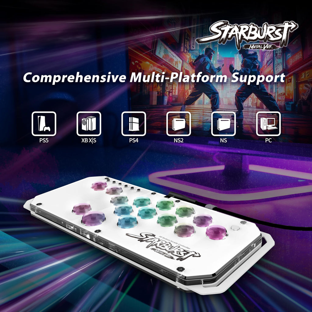 Brook Fighter Starburst Metal Ver. All-Button Arcade Controller for PS5, PS4, Xbox Series X|S, NS, NS2 & PC, Metal Side Handles, Hot-Swappable Switches, RGB Lighting, Officially Licensed (Black) - Flex Gamingproduct_type