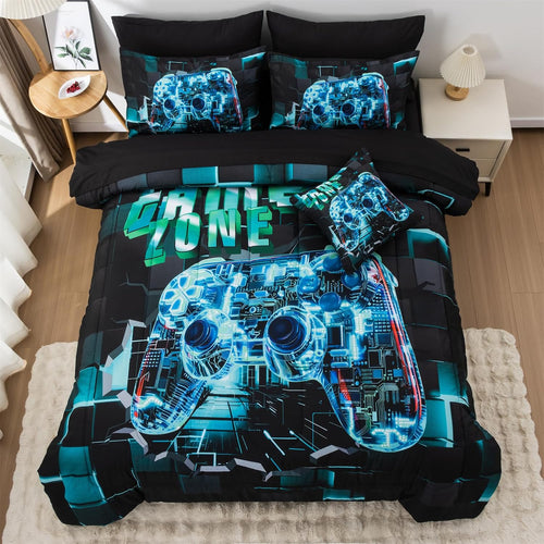Aimuan Gamer Gaming Bedding Sets 3D Gamepad Comforter Sets for Boys Games Console Action Buttons Novelty Colorful Game Controller Modern Room Decor Home Quilt Set (Cyan, Twin 6PCS) - Flex Gamingproduct_type