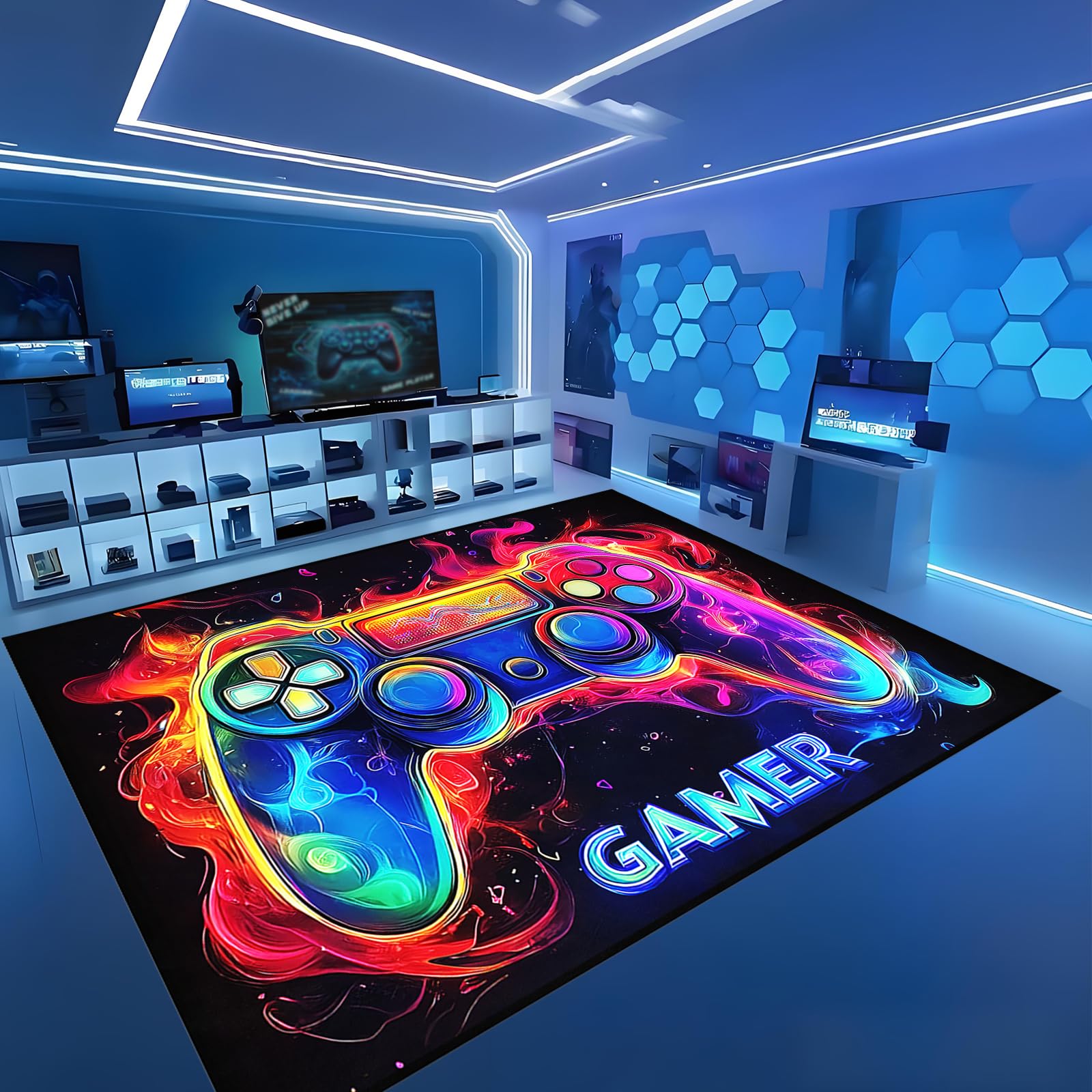 Video Game Shaped Carpet Rug - Gamepad Shaped Area Rug for Boys Bedroom Gaming Themed Area Rugs Kids Boys Gaming Room Decor, 4.5x6 Feet - Flex Gamingproduct_type