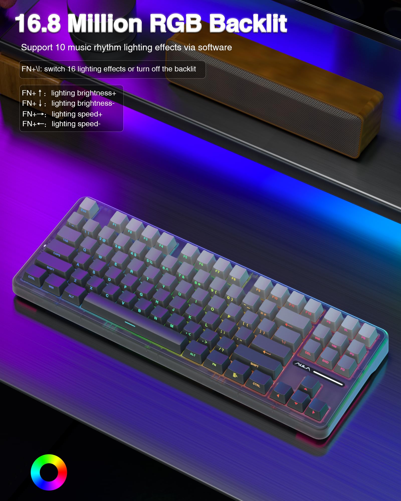 AULA F75 Pro Wireless Mechanical Keyboard,75% Hot Swappable Custom Keyboard with Knob,RGB Backlit,Pre-lubed Reaper Switches,Side Printed PBT Keycaps,2.4GHz/USB-C/BT5.0 Mechanical Gaming Keyboards - Flex Gamingproduct_type