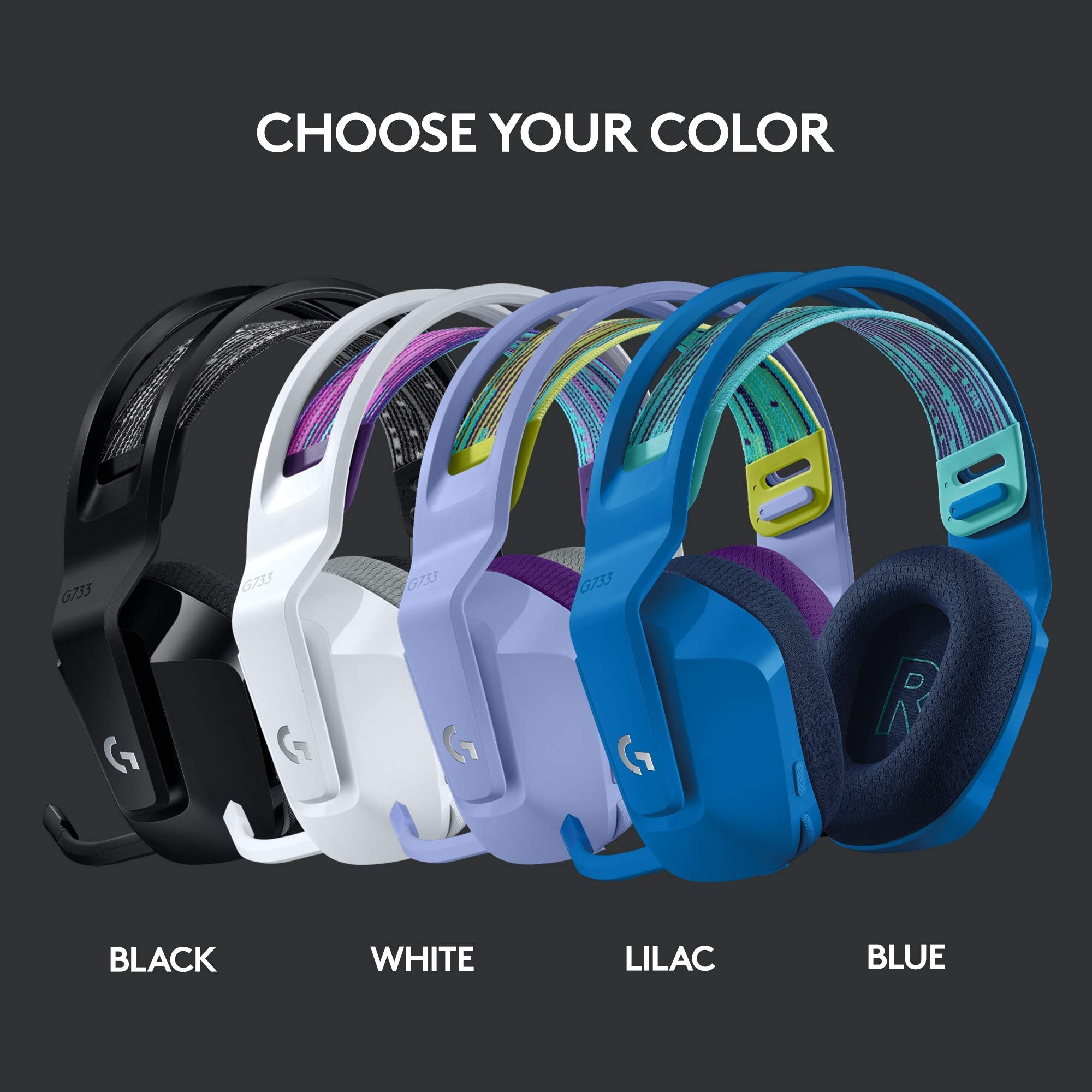 Logitech G733 Lightspeed Wireless Gaming Headset, Suspension Headband, Lightsync RGB, Blue VO!CE Mic, PRO-G Audio – Black, Gaming Headset Wireless, PC, PS5, PS4, Switch Compatible - Flex Gamingproduct_type