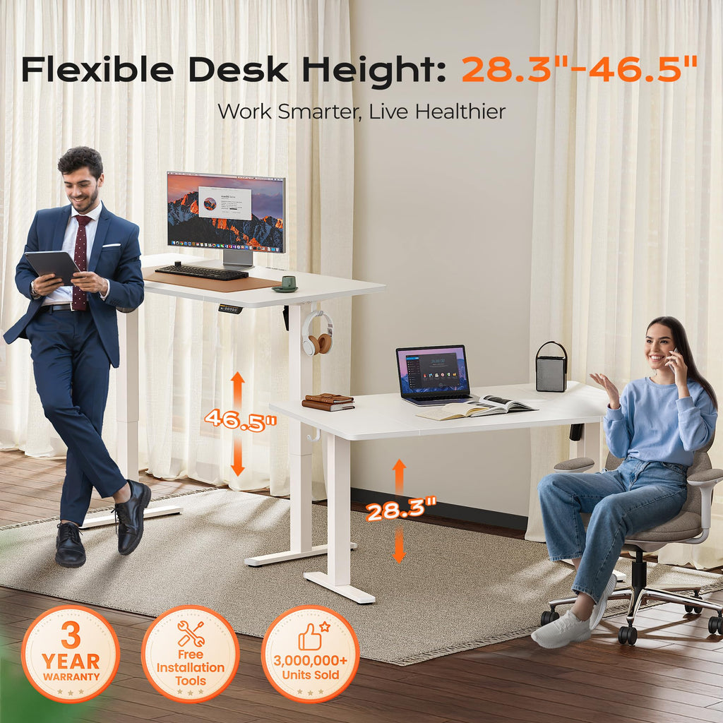 Huuger 55 x 28 Large Electric Standing Desk, Height Adjustable Computer Desk, 27.6" Deep Desktop, Stand up Gaming Office Table with 2 Hooks, 3 Preset Heights, for Home Office, Black - Flex Gamingproduct_type
