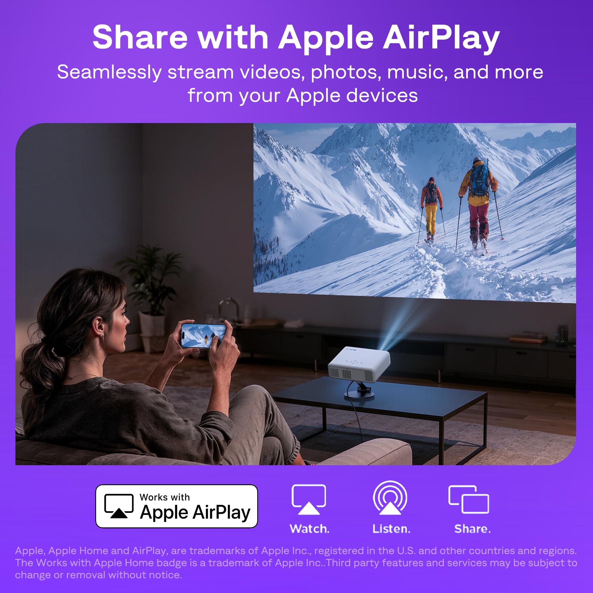 Aurzen Roku TV Smart Projector with Wifi and Bluetooth, Roku TV Built-in, 1080P FHD, DoIby Audio, Auto Focus & Keystone, Zoom, Movie Portable Outdoor Mini Projector for Soccer Football Game, White - Flex Gamingproduct_type