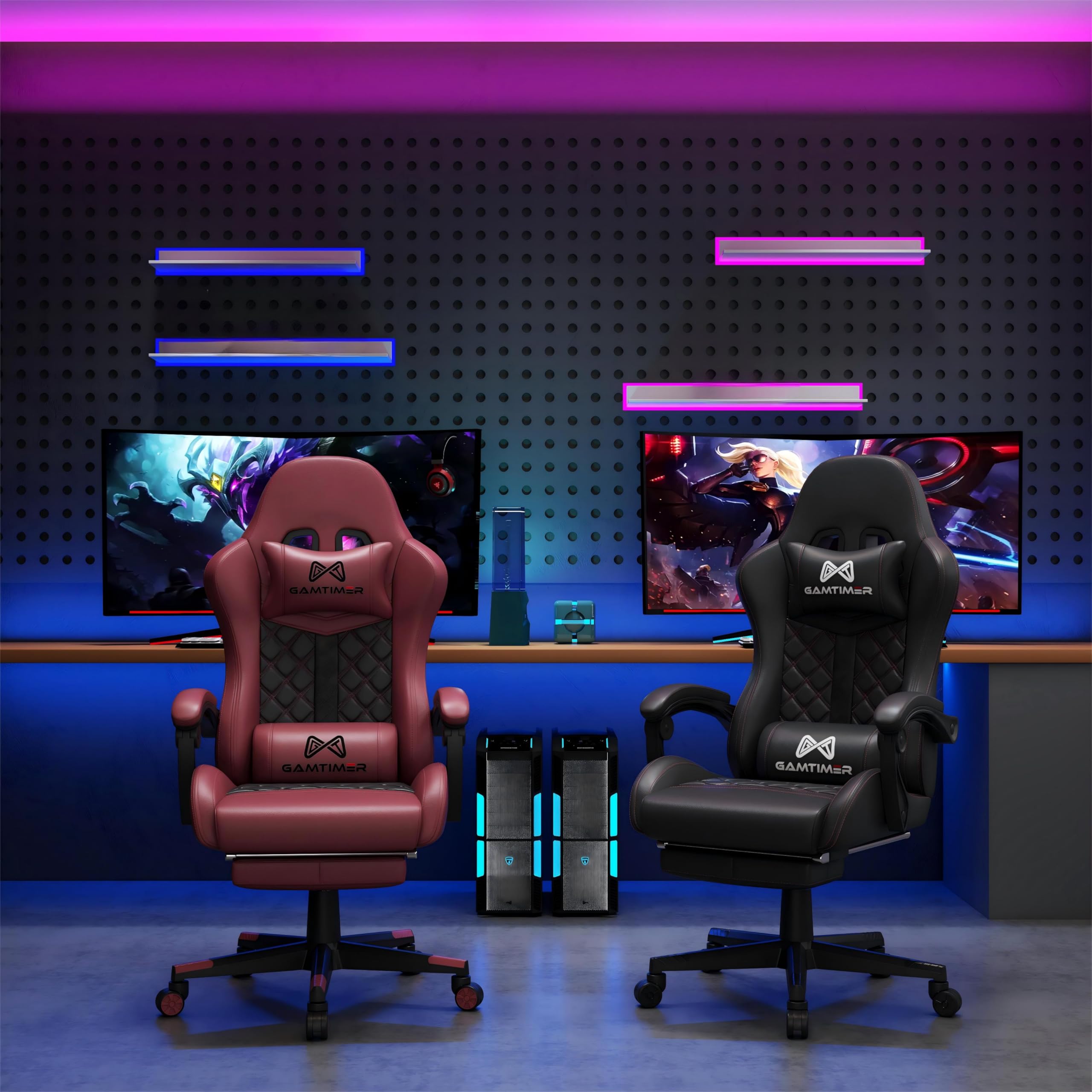Gamtimer Gaming Chair, 400 LB Weight Capacity,with Pocket Spring Cushion | Ergonomic Backrest Office Chair,Leather, with Headrest and Lumbar Support, Footrest, Suitable for Adults(Blue) - Flex Gamingproduct_type