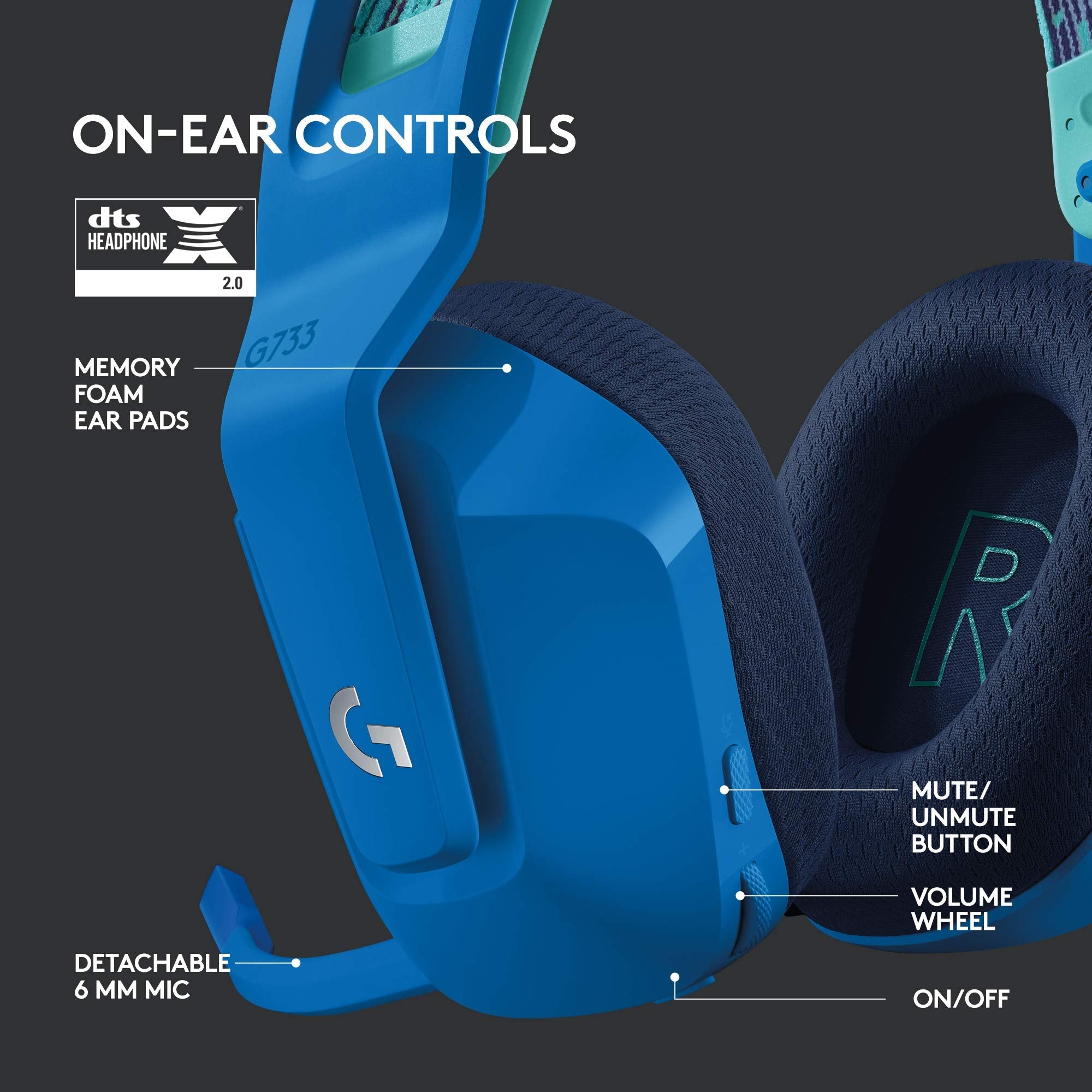 Logitech G733 Lightspeed Wireless Gaming Headset, Suspension Headband, Lightsync RGB, Blue VO!CE Mic, PRO-G Audio – Black, Gaming Headset Wireless, PC, PS5, PS4, Switch Compatible - Flex Gamingproduct_type