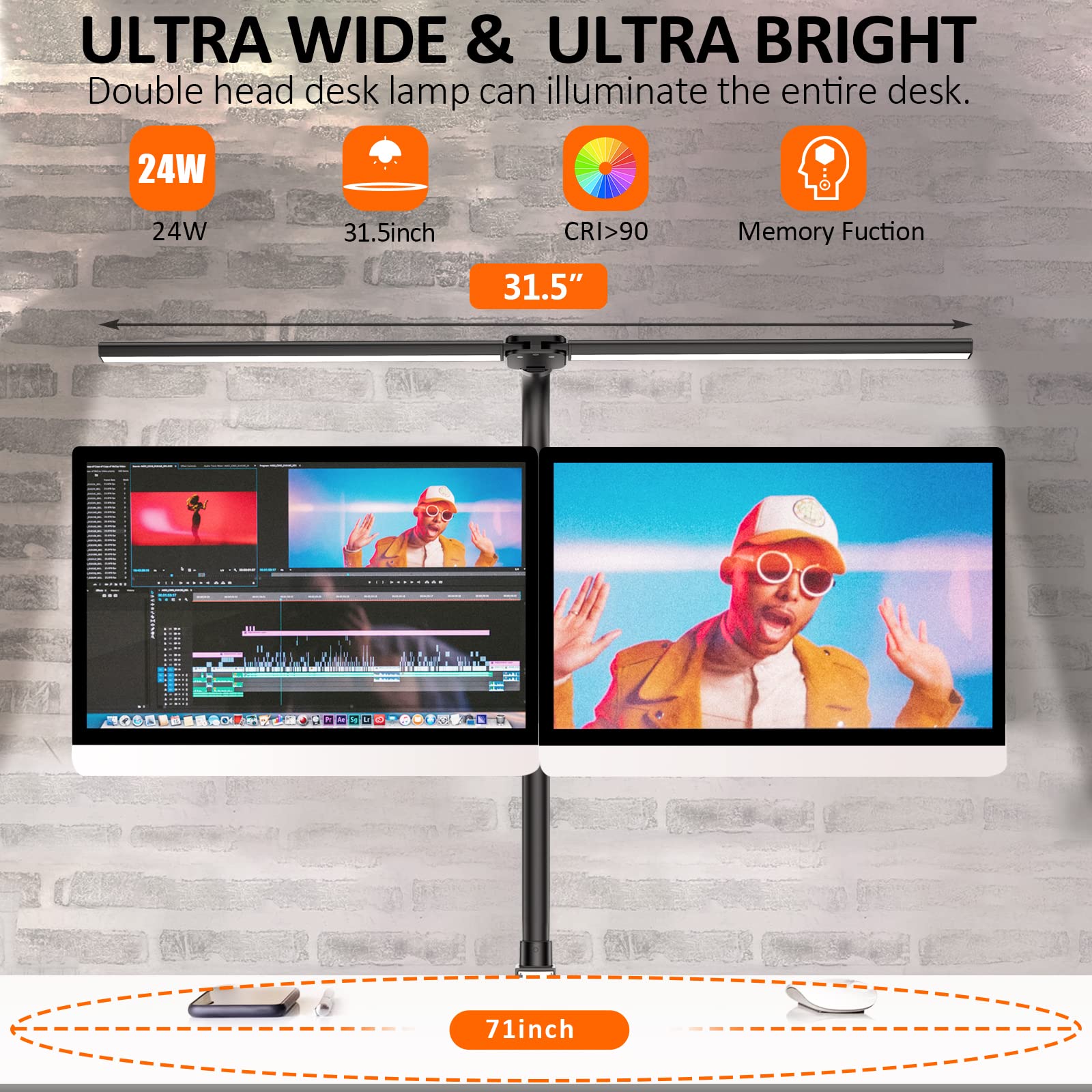 Double Head LED Desk Lamp, Architect Desk Lamps for Home Office, 24W Brightest Workbench Office Lighting-5 Color Modes and 5 Dimmable Eye Protection Modern Desk Lamp for Monitor Reading - Flex Gamingproduct_type