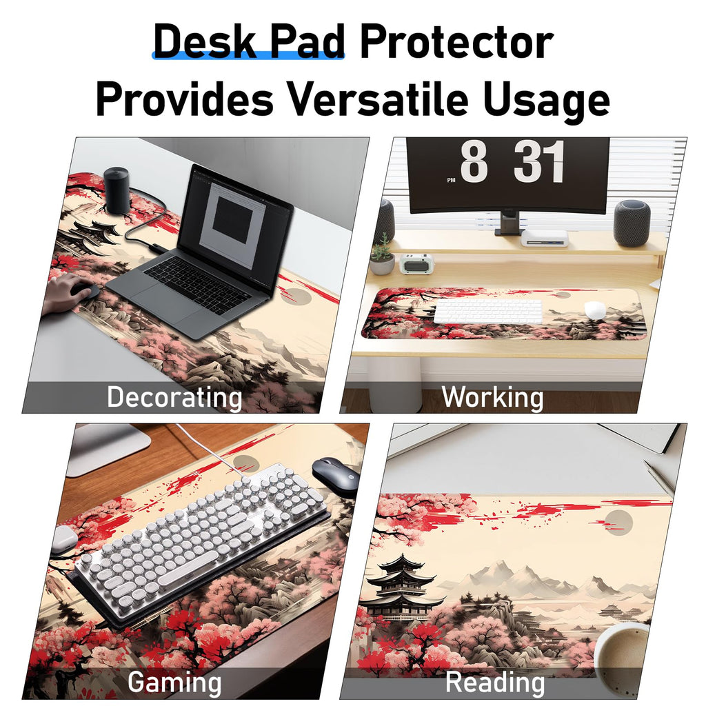 Japanese Dark Red Moon Gaming Mouse Pad, Extended Mouse Pad with Non-Slip Base, Full Keyboard Pad with Stitched Edges, Large Desk Pad for Gaming, Office, Home 31.5 x 11.8 Inch - Flex Gamingproduct_type