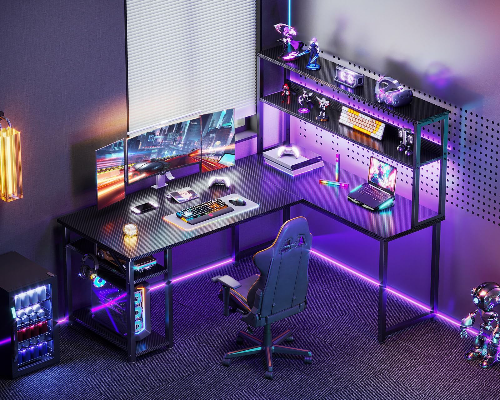 ODK 53" L Shaped Gaming Desk with Hutch & Headphone Hook, Corner Computer Table with Storage Shelves for Home Office, Black - Flex Gamingproduct_type