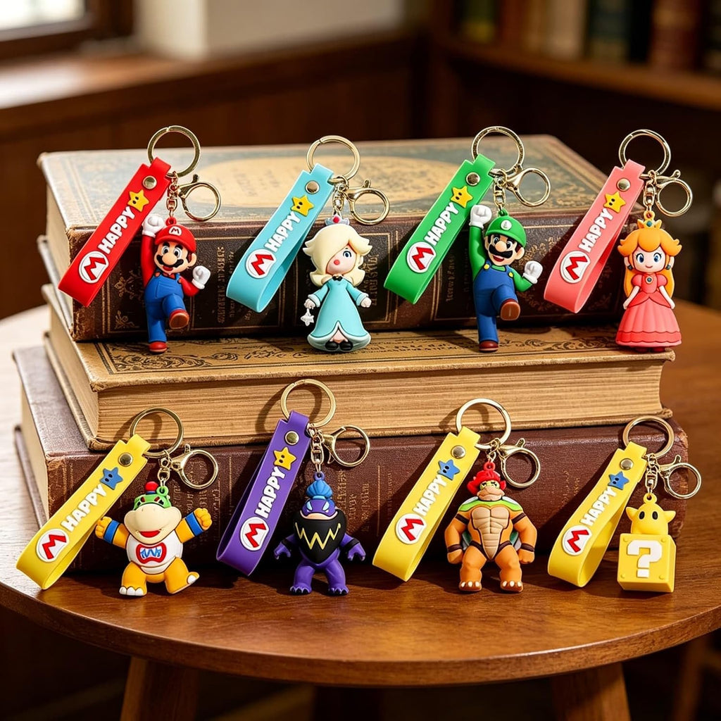8Pcs Mario Keychain, Cartoon Backpack Pendant, Lovely Bag Charm Ornament for Fans - Flex Gamingproduct_type