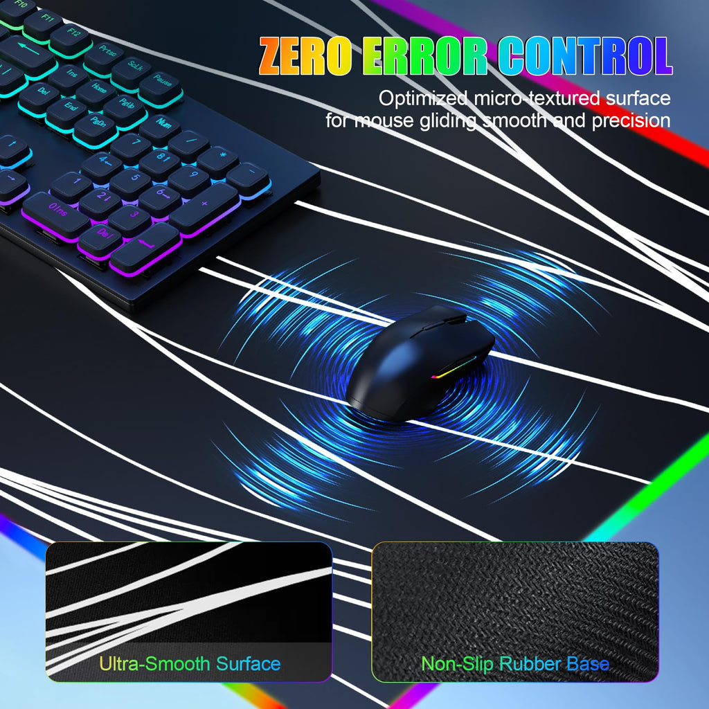 XXL Mouse Pad with Phone Holder - Black, RGB Desk Mat with 15W Fast Charging, LED Gaming Mousepad with 11 Light Colors, Waterproof Non-Slip Pad for Office & Home (Wave) - Flex Gamingproduct_type