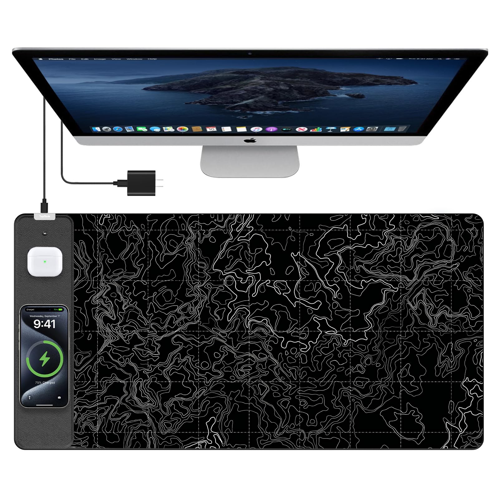 TopMade Wireless Charging RGB Mouse Pad, Waterproof Gaming Desk Mat with 4 Light Modes & 11 RGB Colors, 31.5"x15.75" XXL Large Desk Pad(Includes 20W PD Power Adapter & 6.56ft Woven Cable) - Flex Gamingproduct_type