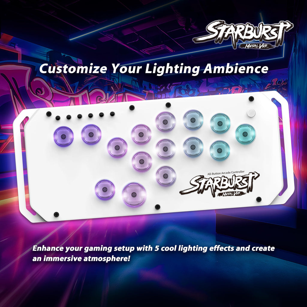 Brook Fighter Starburst Metal Ver. All-Button Arcade Controller for PS5, PS4, Xbox Series X|S, NS, NS2 & PC, Metal Side Handles, Hot-Swappable Switches, RGB Lighting, Officially Licensed (Black) - Flex Gamingproduct_type
