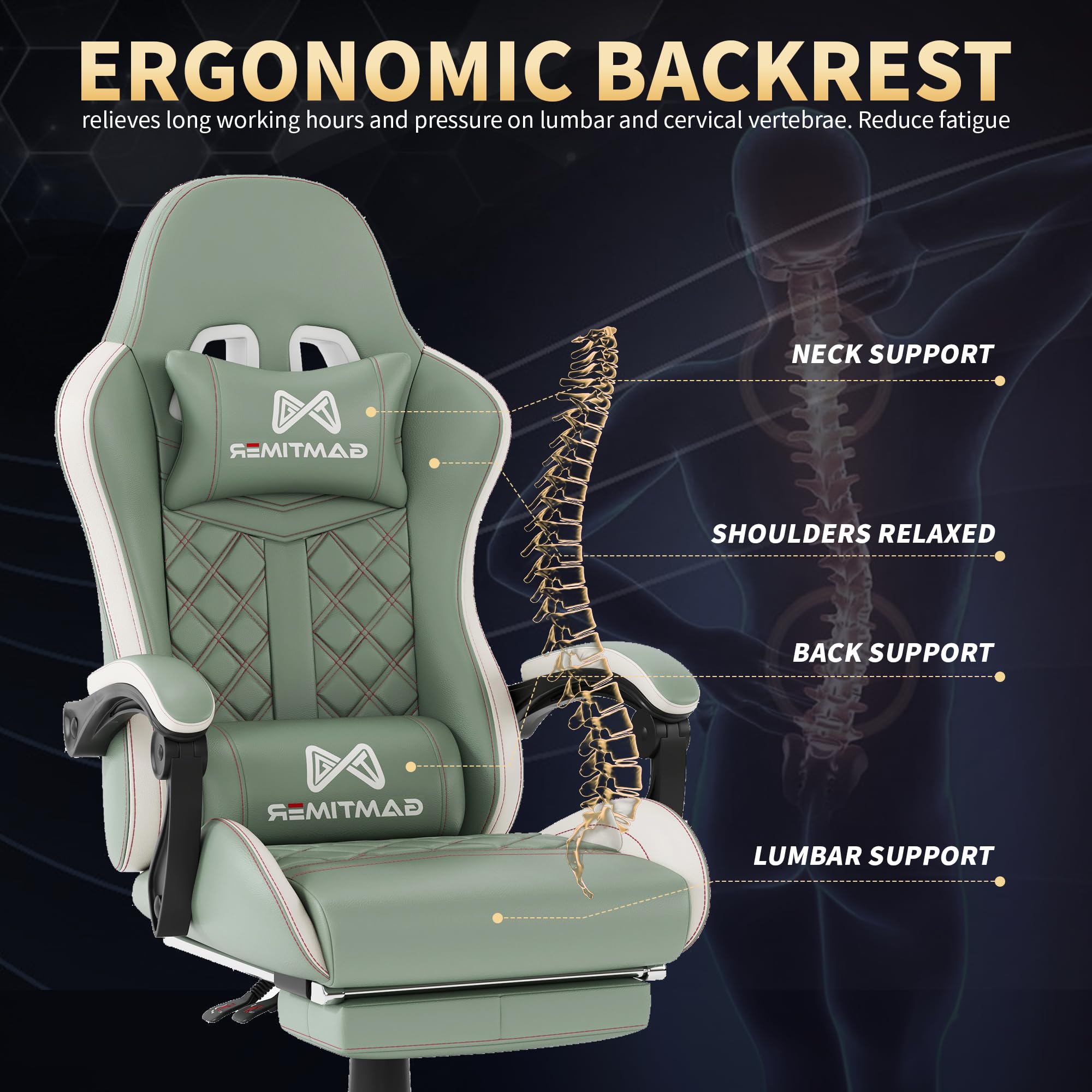 Gamtimer Gaming Chair, 400 LB Weight Capacity,with Pocket Spring Cushion | Ergonomic Backrest Office Chair,Leather, with Headrest and Lumbar Support, Footrest, Suitable for Adults(Blue) - Flex Gamingproduct_type
