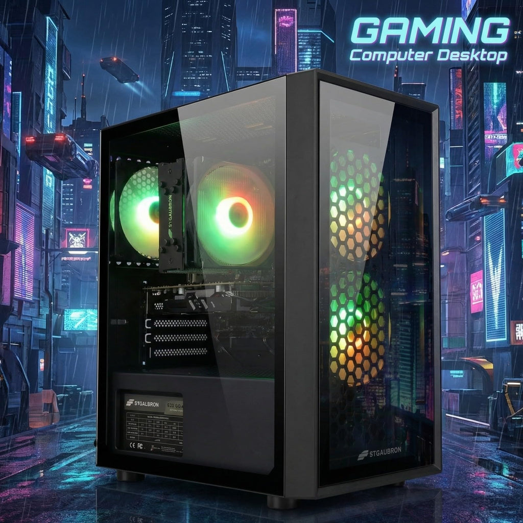 STGAubron Gaming PC Desktop Computer, Intel Core i7 up to 3.9GHz, Radeon RX 580 8G, 16G RAM, 512G SSD, WiFi 6, BT 5.0, RGB Fan x4, Windows 11 Home - Flex Gamingproduct_type