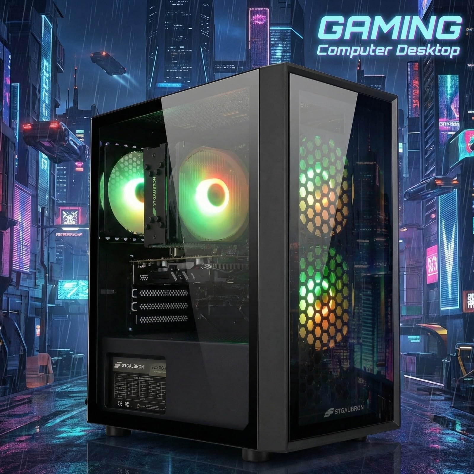 STGAubron Gaming PC Desktop Computer, Intel Core i7 up to 3.9GHz, Radeon RX 580 8G, 16G RAM, 512G SSD, WiFi 6, BT 5.0, RGB Fan x4, Windows 11 Home - Flex Gamingproduct_type