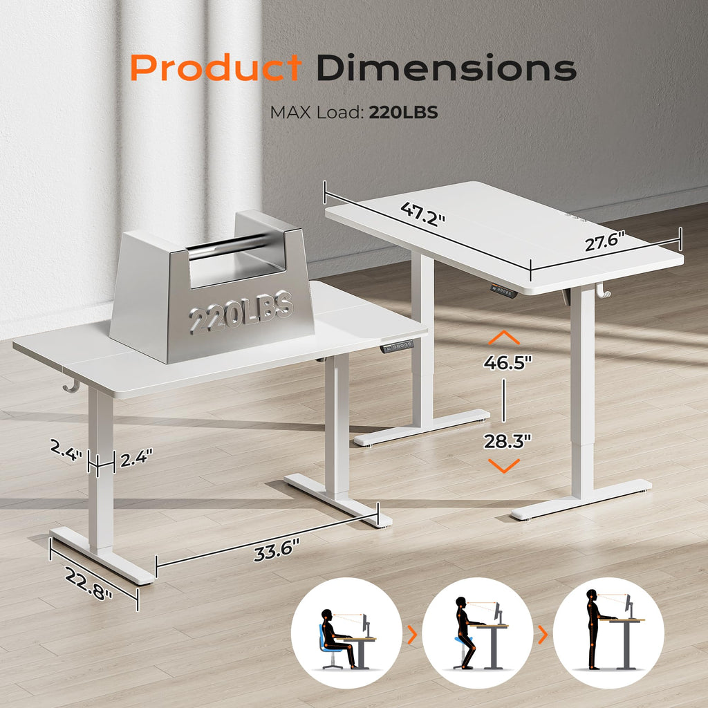 Huuger 55 x 28 Large Electric Standing Desk, Height Adjustable Computer Desk, 27.6" Deep Desktop, Stand up Gaming Office Table with 2 Hooks, 3 Preset Heights, for Home Office, Black - Flex Gamingproduct_type