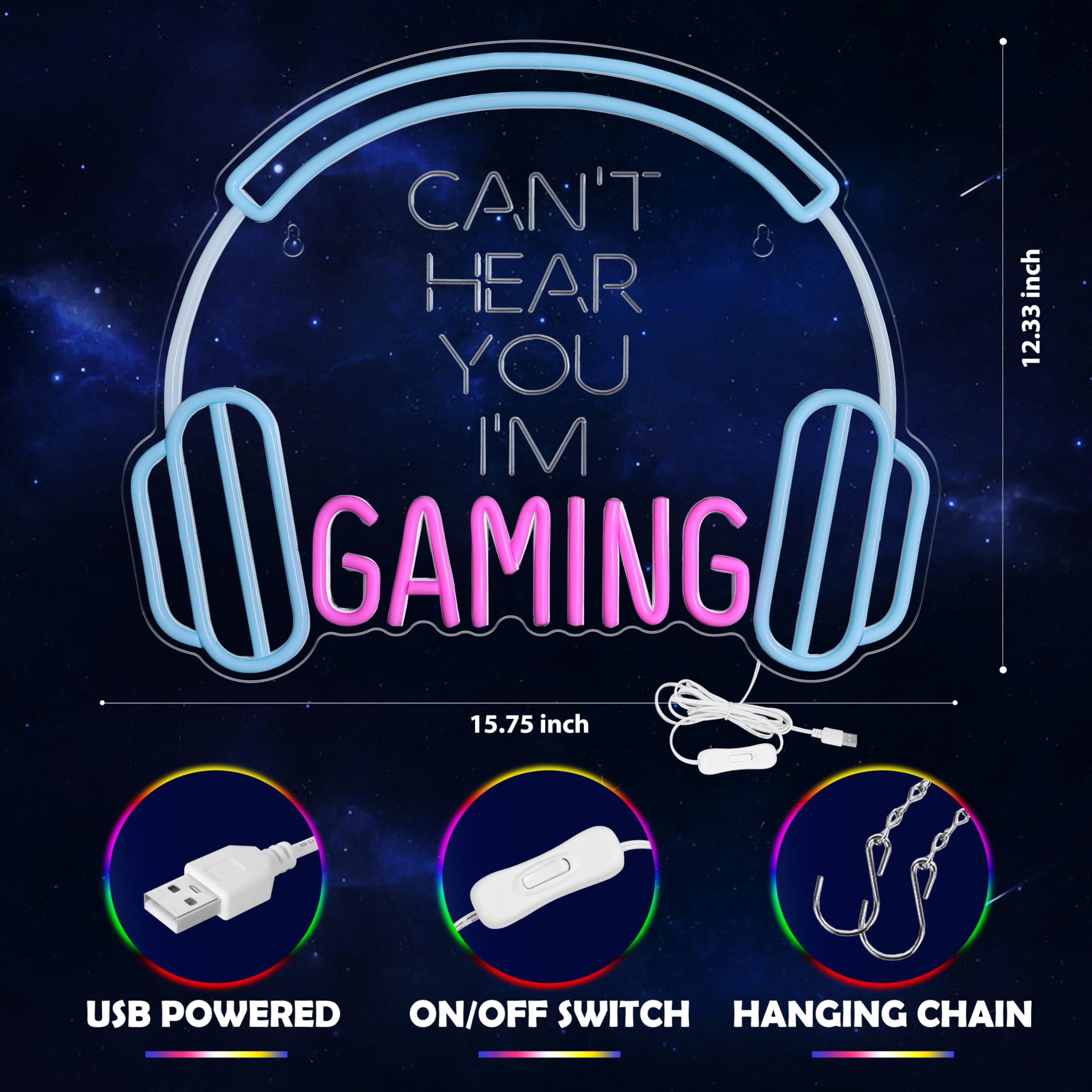 Kavaas Gamer Neon Sign, UV Printed Gaming Neon Sign for Gamer Room Decor - LED Video Game Neon Lights for Bedroom Boys, Gaming Wall decor - Best Gamer Gifts for Teenage Boys, Christmas - Flex Gamingproduct_type